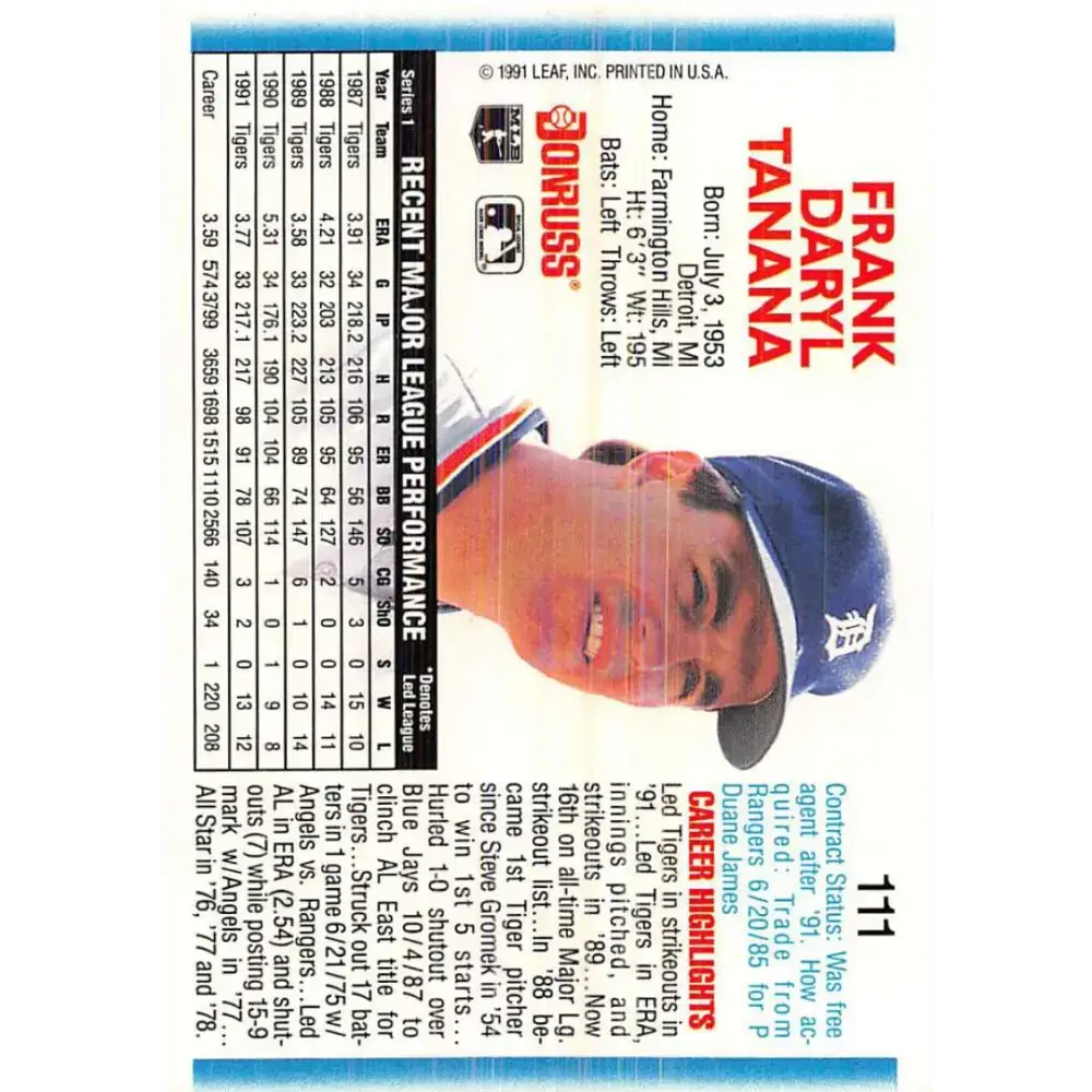 1992 Donruss #111 Frank Tanana NM-MT Detroit Tigers Baseball Card - Baseball Card Single