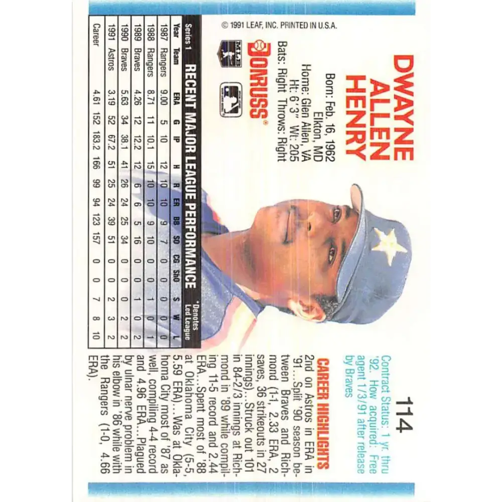 1992 Donruss #114 Dwayne Henry NM-MT Houston Astros Baseball Card - Baseball Card Single