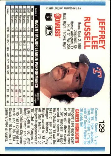 Original gloss image of Jeffrey Russell baseball card from 1992 Donruss #129 Rangers