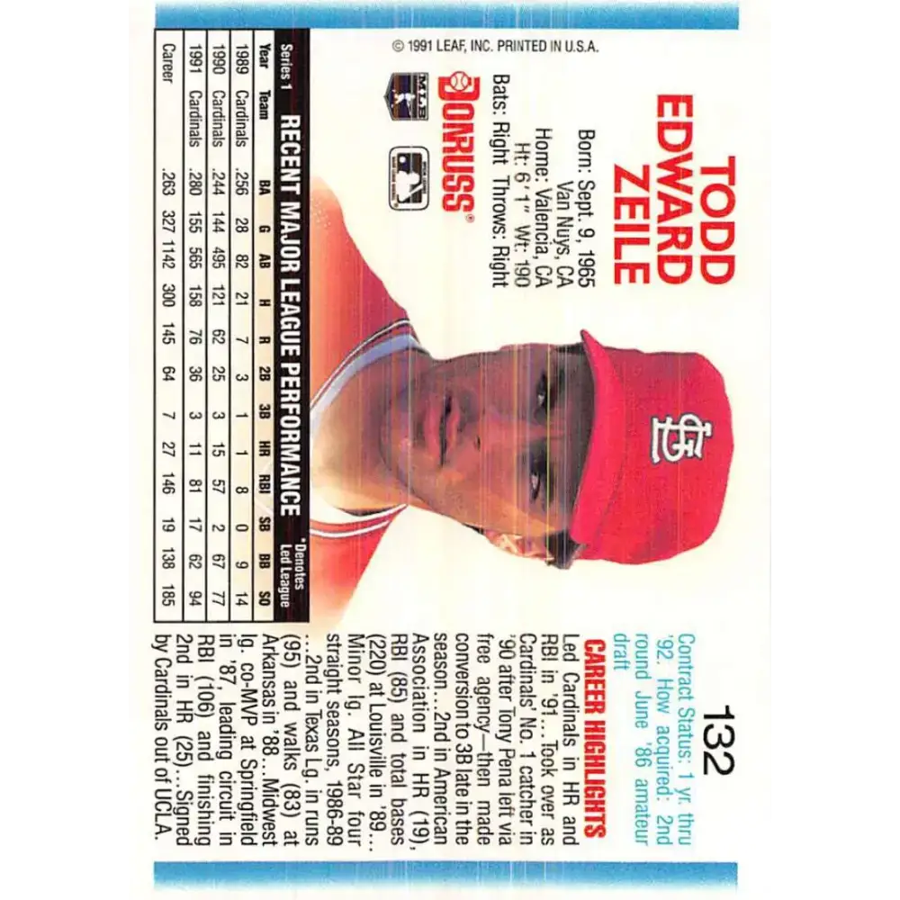 1992 Donruss #132 Todd Zeile NM-MT St. Louis Cardinals Baseball Card - Baseball Card Single