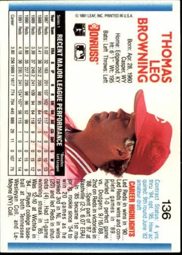 1992 Donruss #136 Tom Browning NM-MT Reds ID:10379 - Baseball Card Single