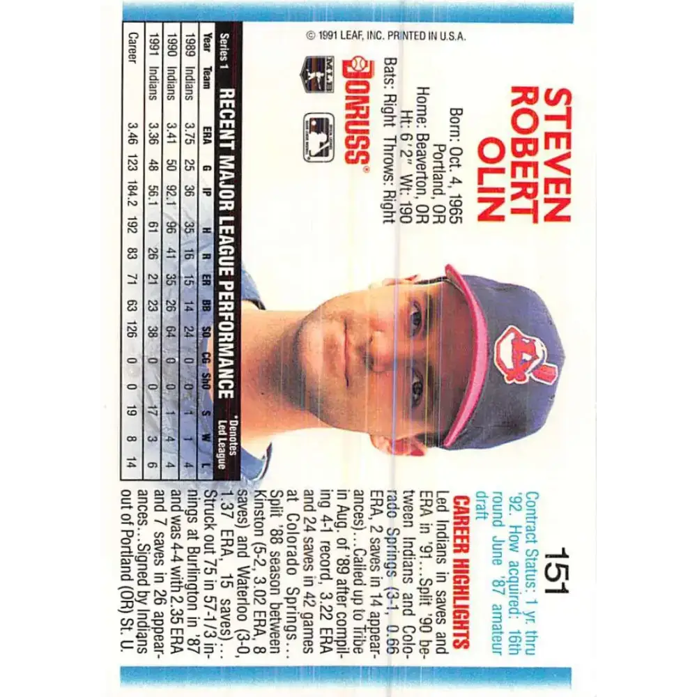 1992 Donruss #151 Steve Olin NM-MT Cleveland Indians Baseball Card