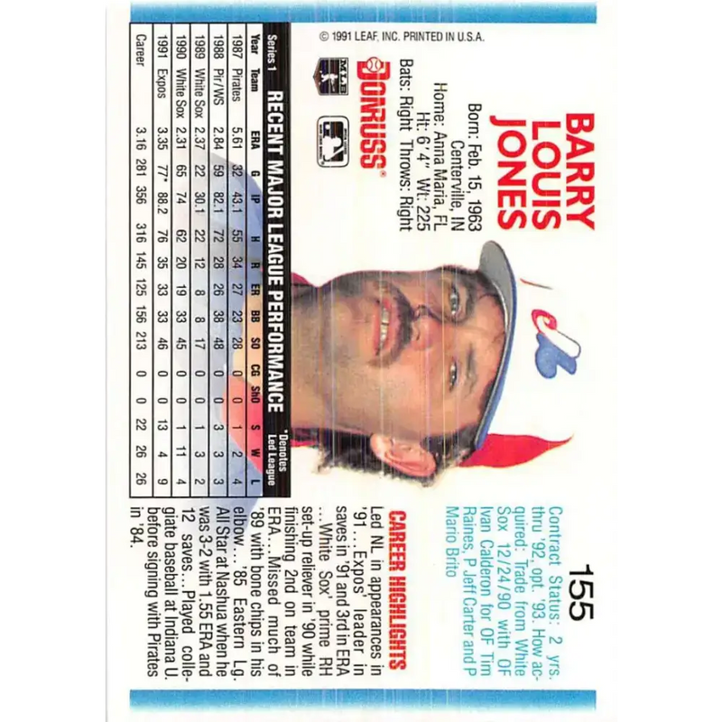 1992 Donruss #155 Barry Jones NM-MT Montreal Expos Baseball Card - Baseball Card Single