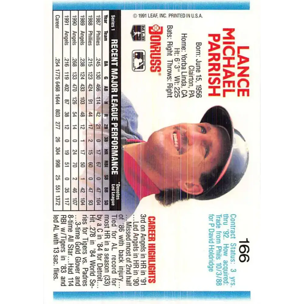1992 Donruss #166 Lance Parrish NM-MT California Angels Baseball Card - Baseball Card Single