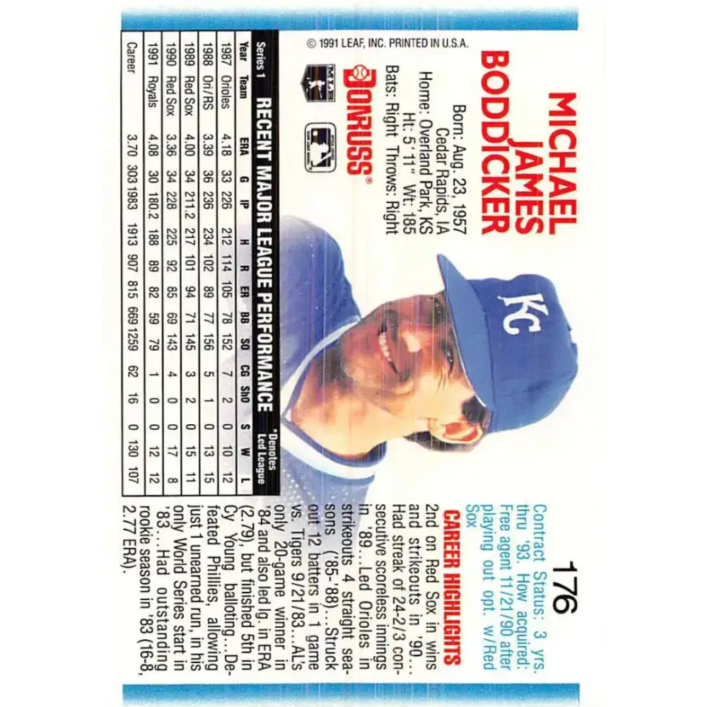 1992 Donruss #176 Mike Boddicker NM-MT Kansas City Royals Baseball Card - Baseball Card Single
