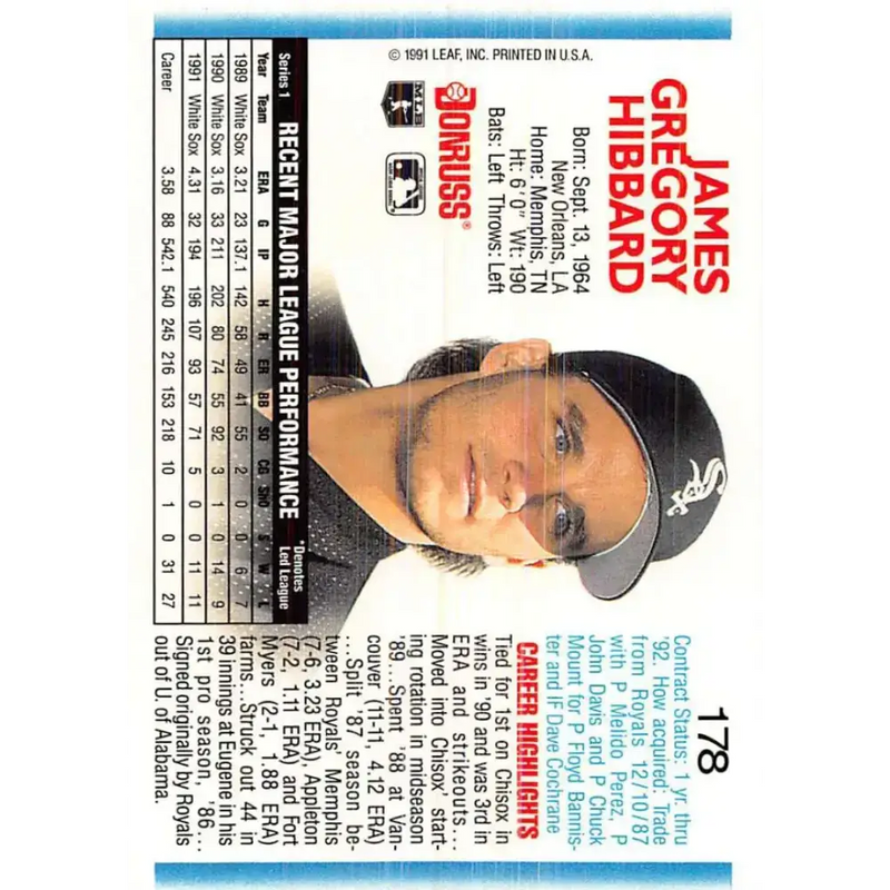 1992 Donruss #178 Greg Hibbard NM-MT Chicago White Sox Baseball Card - Baseball Card Single