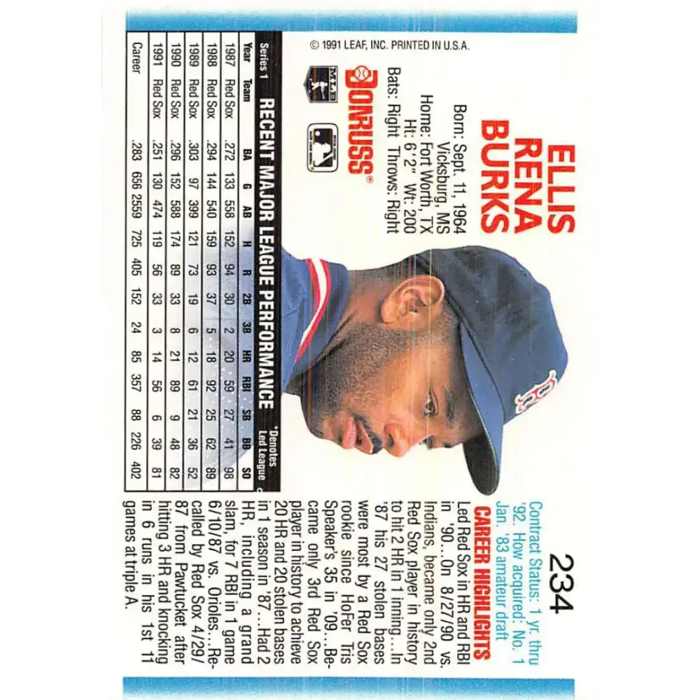 1992 Donruss #234 Ellis Burks NM-MT Boston Red Sox Baseball Card - Baseball Card Single