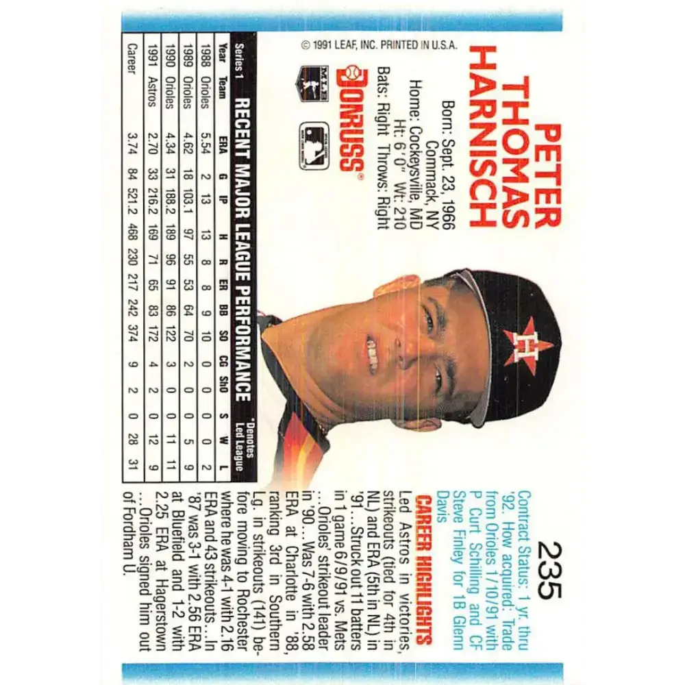 1992 Donruss #235 Pete Harnisch NM-MT Houston Astros Baseball Card - Baseball Card Single