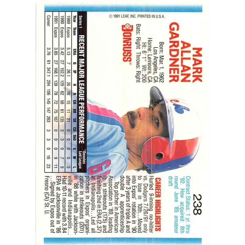 1992 Donruss #238 Mark Gardner NM-MT Montreal Expos Baseball Card - Baseball Card Single