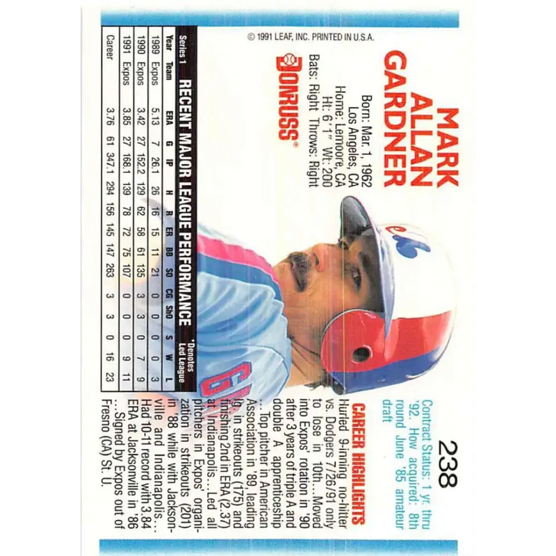 1992 Donruss #238 Mark Gardner NM-MT Montreal Expos Baseball Card - Baseball Card Single