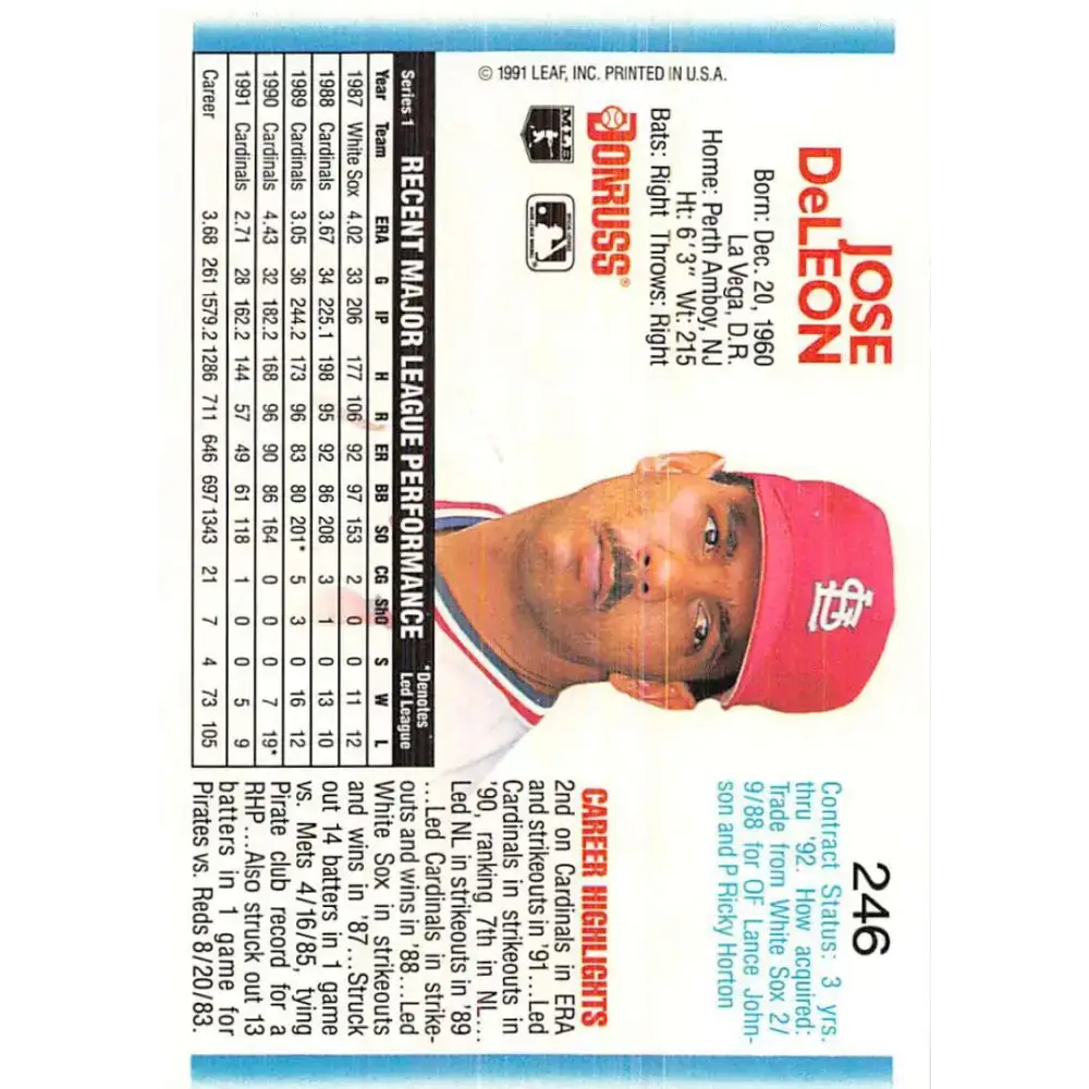 1992 Donruss #246 Jose DeLeon NM-MT St. Louis Cardinals Baseball Card - Baseball Card Single