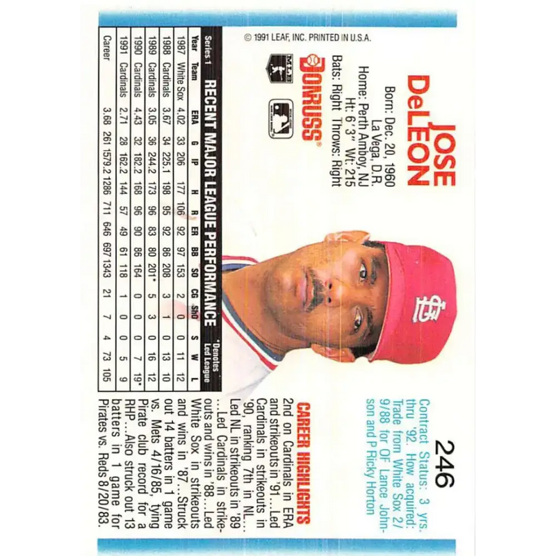 1992 Donruss #246 Jose DeLeon NM-MT St. Louis Cardinals Baseball Card - Baseball Card Single