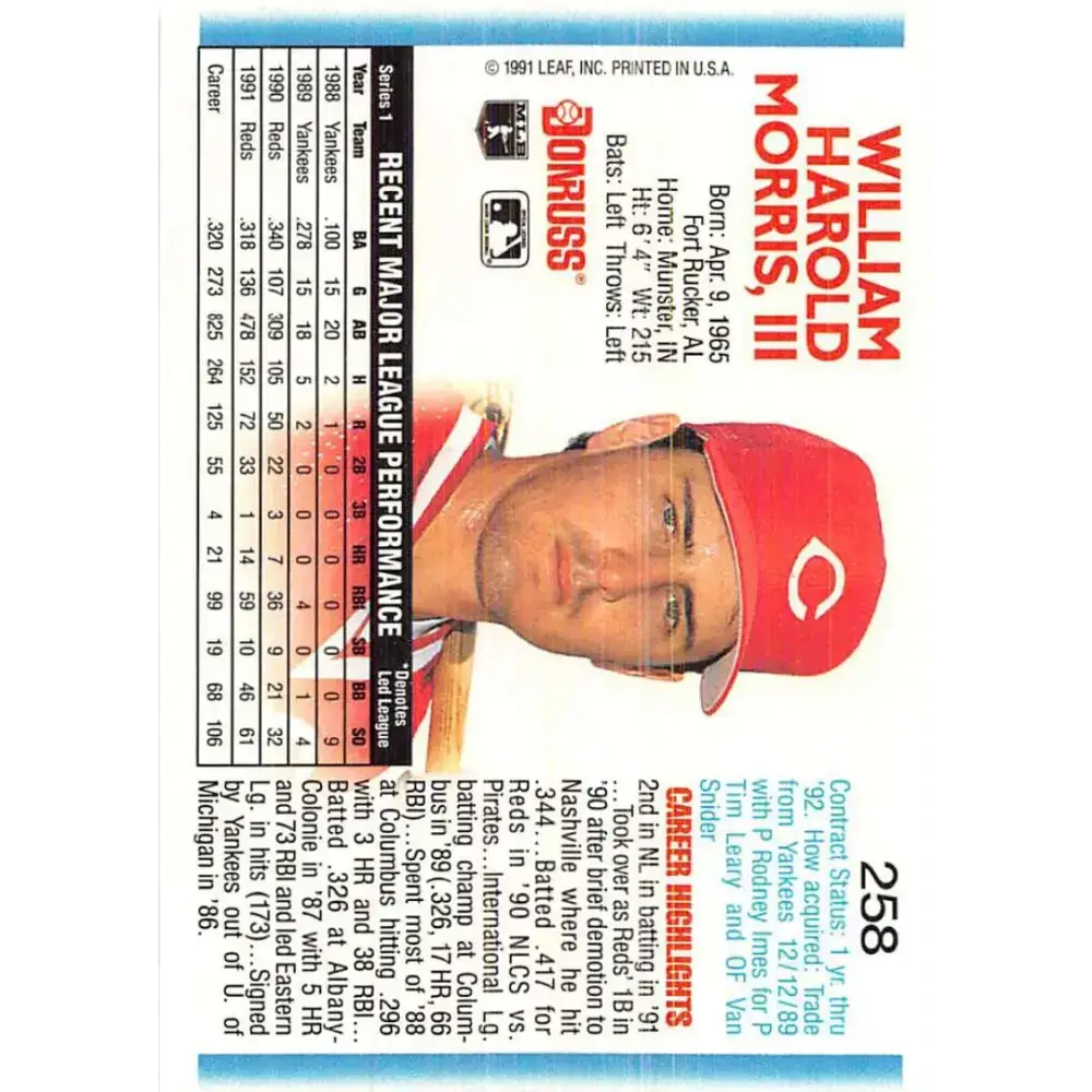 1992 Donruss #258 Hal Morris NM-MT Cincinnati Reds Baseball Card - Baseball Card Single