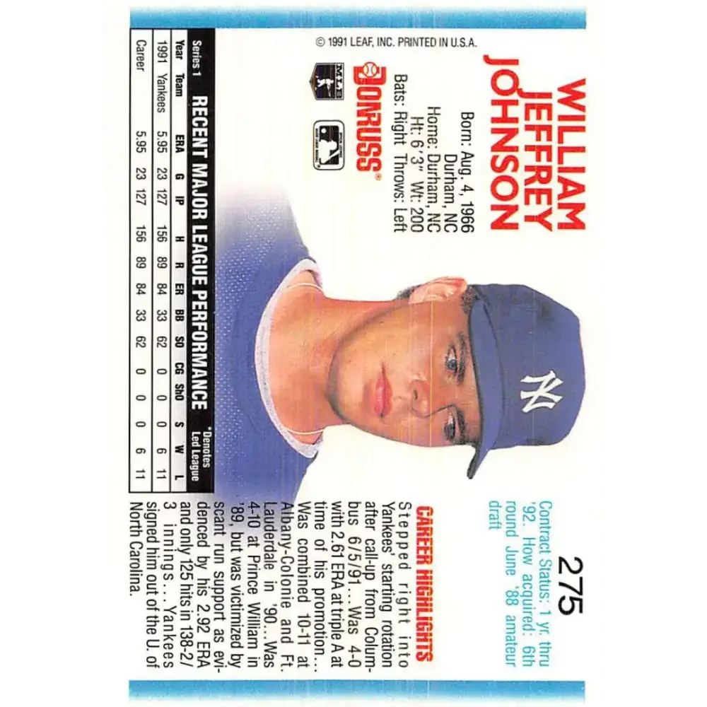 1992 Donruss #275 Jeff Johnson NM-MT New York Yankees Baseball Card - Baseball Card Single