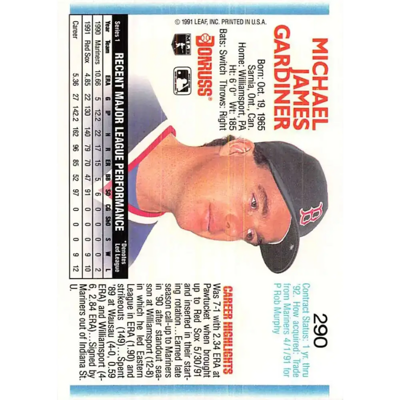 1992 Donruss #290 Mike Gardiner NM-MT Boston Red Sox Baseball Card - Baseball Card Single