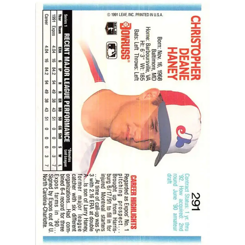 1992 Donruss #291 Chris Haney NM-MT Montreal Expos Baseball Card - Baseball Card Single