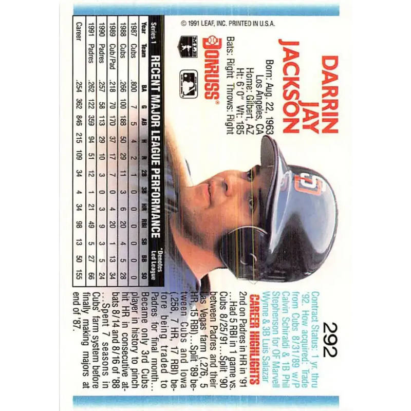 1992 Donruss #292 Darrin Jackson NM-MT San Diego Padres Baseball Card - Baseball Card Single
