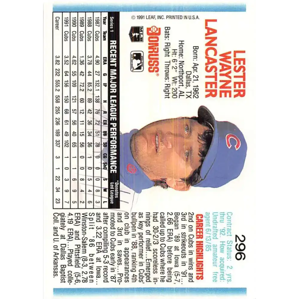 1992 Donruss #296 Les Lancaster NM-MT Chicago Cubs Baseball Card - Baseball Card Single