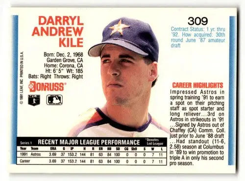 1992 Donruss #309 Darryl Kile Houston Astros Baseball Cards EX/NM ID:54622 - Baseball Card Single