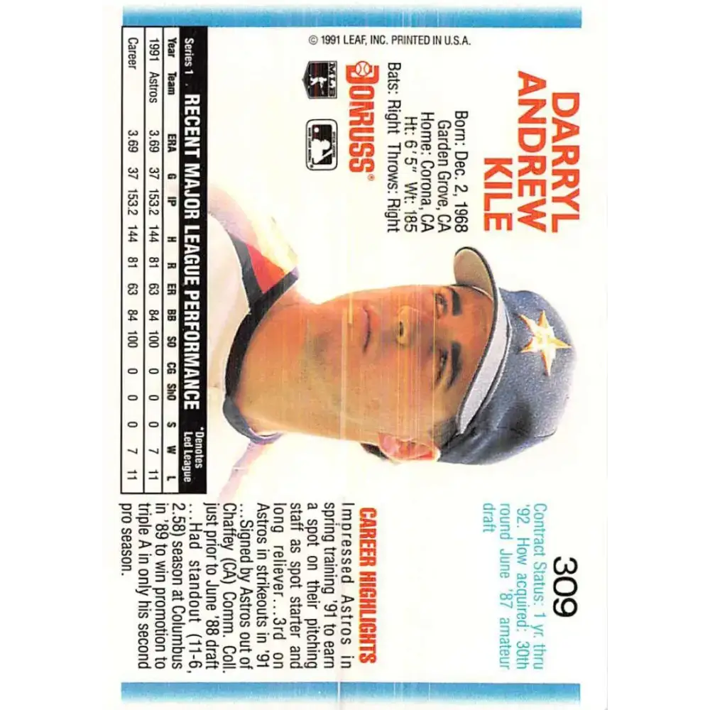 1992 Donruss #309 Darryl Kile NM-MT Houston Astros Baseball Card - Baseball Card Single