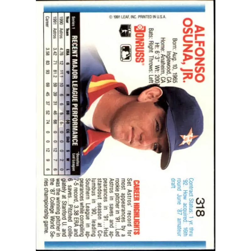 1992 Donruss #318 Al Osuna NM-MT Houston Astros Baseball Card - Baseball Card Single