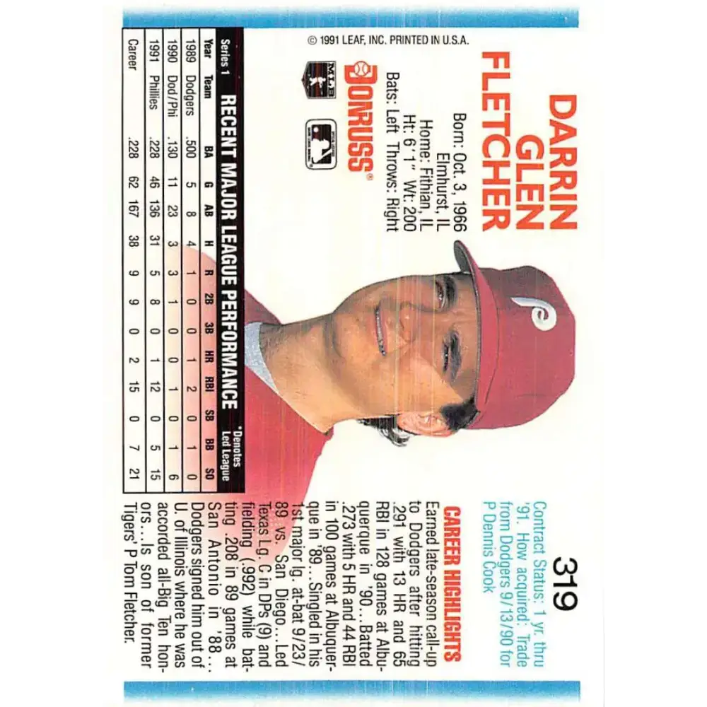 1992 Donruss #319 Darrin Fletcher NM-MT Philadelphia Phillies Baseball Card - Baseball Card Single