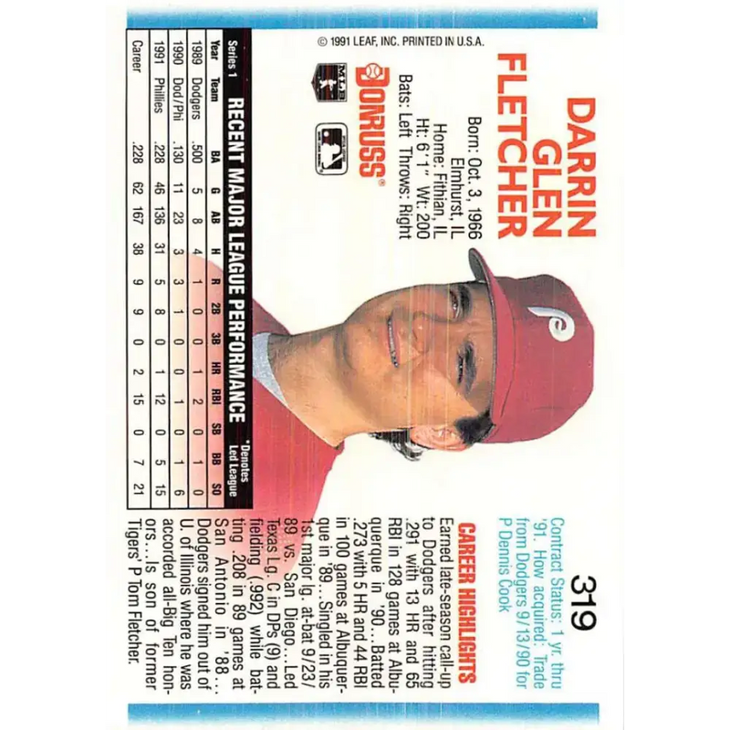 1992 Donruss #319 Darrin Fletcher NM-MT Philadelphia Phillies Baseball Card - Baseball Card Single
