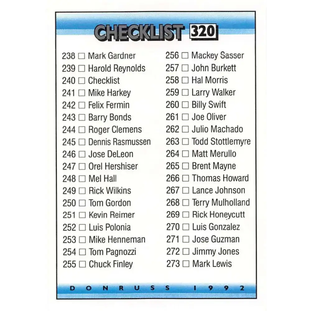 1992 Donruss #320 Checklist 238-316 NM-MT Checklist Baseball Card - Baseball Card Single