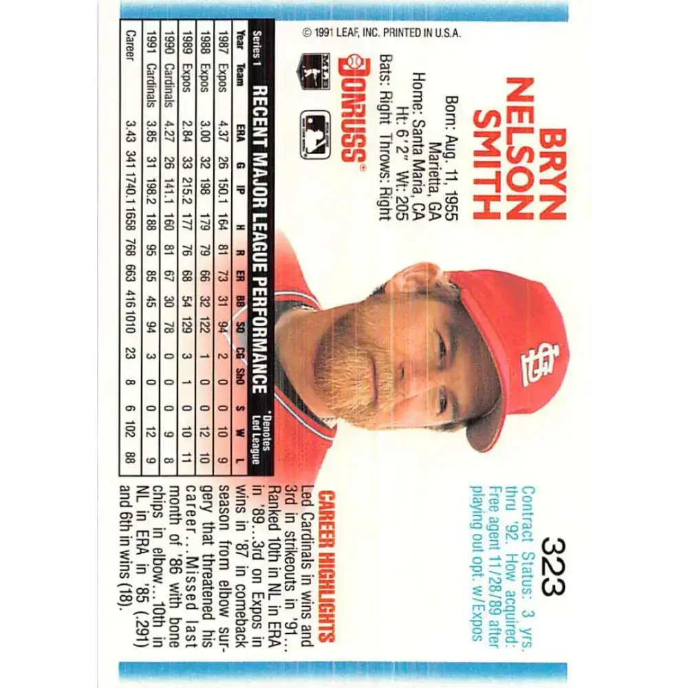 1992 Donruss #323 Bryn Smith NM-MT St. Louis Cardinals Baseball Card - Baseball Card Single