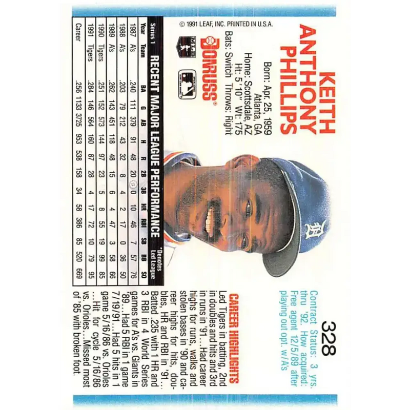 1992 Donruss #328 Tony Phillips NM-MT Detroit Tigers Baseball Card - Baseball Card Single