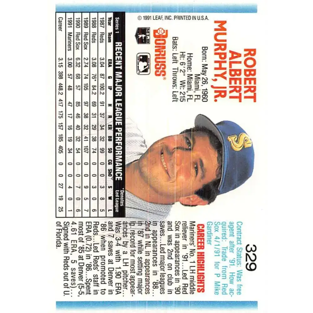 1992 Donruss #329 Rob Murphy NM-MT Seattle Mariners Baseball Card - Baseball Card Single