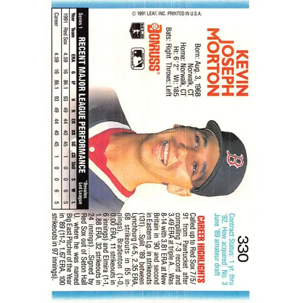 1992 Donruss #330 Kevin Morton NM-MT Boston Red Sox Baseball Card - Baseball Card Single
