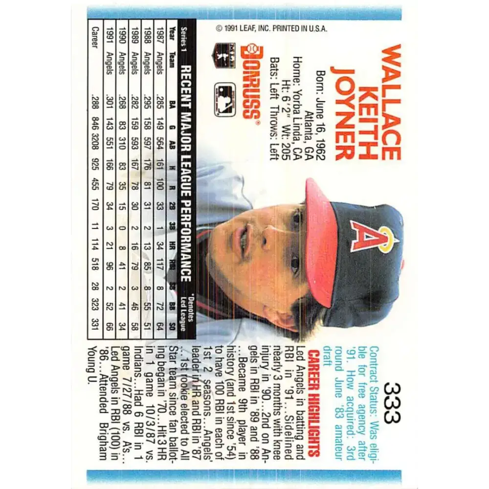 1992 Donruss #333 Wally Joyner NM-MT California Angels Baseball Card - Baseball Card Single