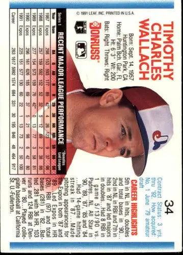 1992 Donruss Tim Wallach baseball card back with original gloss NM-MT Expos