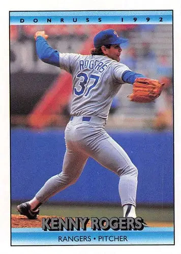 Original gloss 1992 Donruss Kenny Rogers baseball card featuring Rangers with Simply Sandoval branding