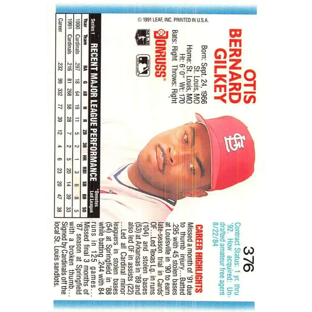 1992 Donruss #376 Bernard Gilkey NM-MT St. Louis Cardinals Baseball Card - Baseball Card Single