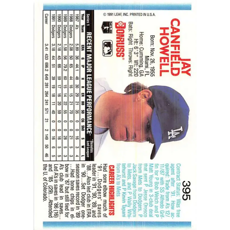 1992 Donruss #395 Jay Howell NM-MT Los Angeles Dodgers Baseball Card - Baseball Card Single