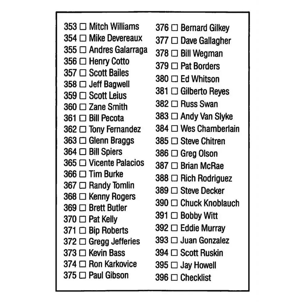 1992 Donruss #396 Checklist 317-396 NM-MT Checklist Baseball Card - Baseball Card Single