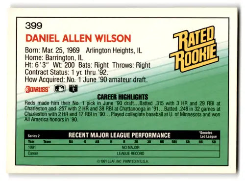 1992 Donruss #399 Dan Wilson NM Near Mint Reds RR ID:67128 - Baseball Card Single