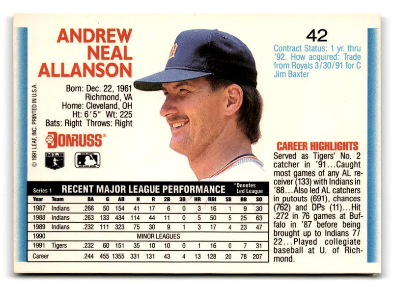 1992 Donruss #42 Andy Allanson - Baseball Card Single