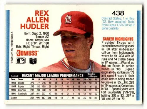 1992 Donruss #438 Rex Hudler St. Louis Cardinals Baseball Cards EX/N ID:54842 - Baseball Card Single