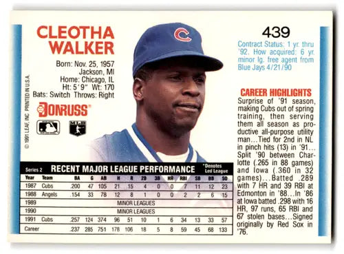 Original gloss Chico Walker baseball card from 1992 Donruss Cubs NM Near Mint