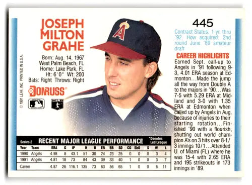 1992 Donruss #445 Joe Grahe NM Near Mint Angels ID:67165 - Baseball Card Single
