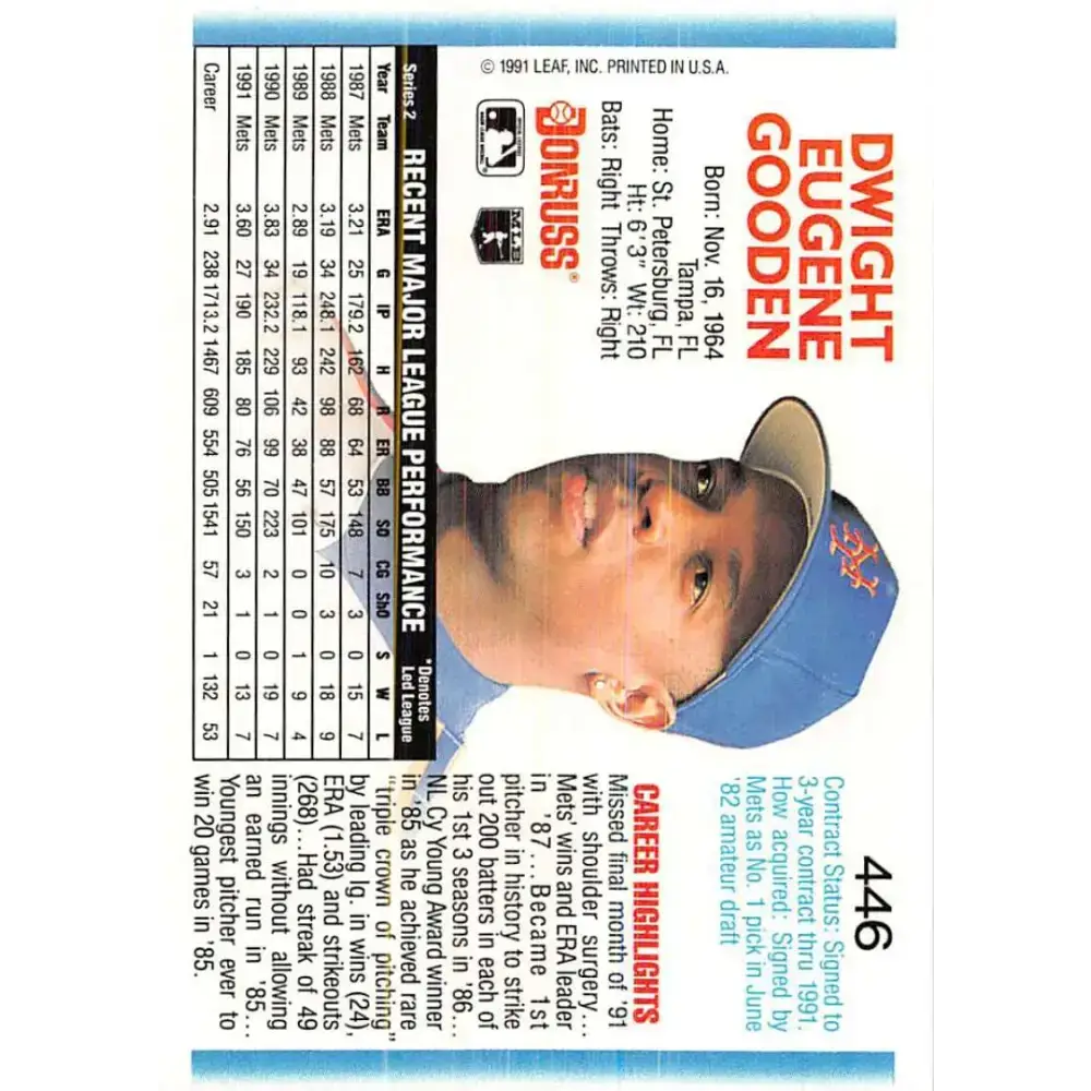 1992 Donruss #446 Dwight Gooden NM-MT New York Mets Baseball Card - Baseball Card Single