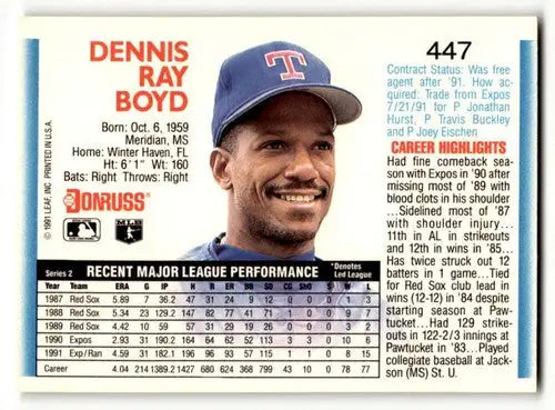 1992 Donruss #447 Oil Can Boyd Texas Rangers Baseball Cards EX/NM ID:59570 - Baseball Card Single