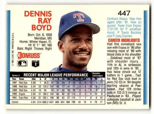 1992 Donruss #447 Oil Can Boyd Texas Rangers Baseball Cards EX/NM ID:59571 - Baseball Card Single