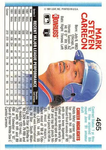 Original gloss 1992 Donruss Mark Carreon NM-MT baseball card featuring Mark Steven Carreon