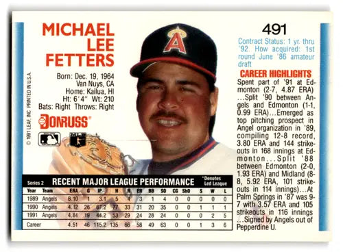 Michael Lee Fetters 1992 Donruss baseball card with original gloss mint Angels NM