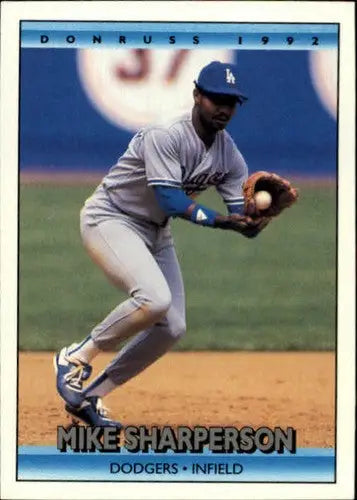 Original gloss 1992 Donruss Mike Sharperson baseball card displayed in Simply Sandoval product
