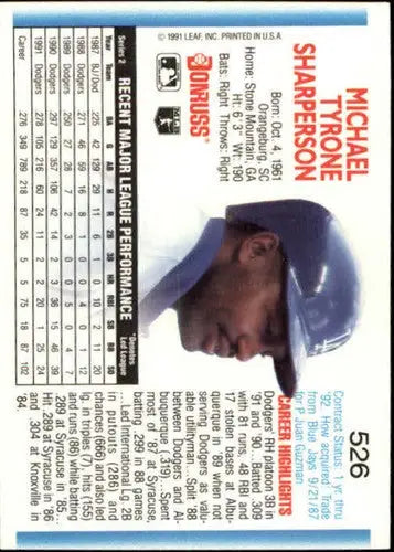 Original gloss baseball trading card of Mike Sharperson from 1992 Donruss Dodgers